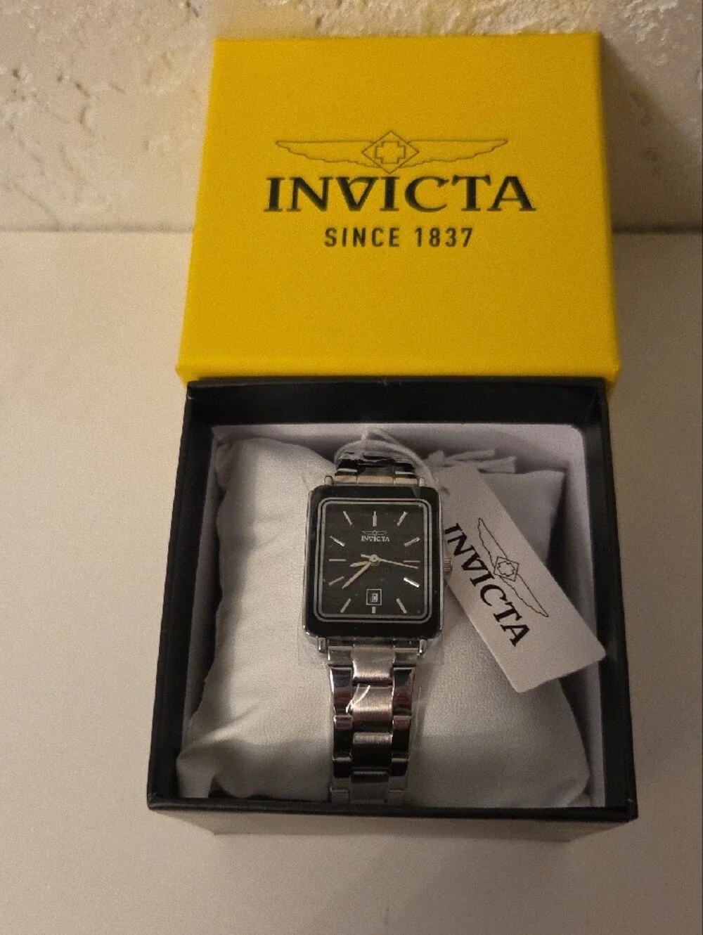 Invicta Women’s Silver Stainless Steel Black Dial Rectangular Watch